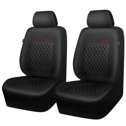 CAR PASS Quilting Leather Seat Cover Two Front Seats Only, Universal Fit Automotive Front Seat Covers Waterproof Deluxe PU Premium Vinyl Luxury for Cars Sedan Van SUV Airbag Compatible 2 Pieces,Black