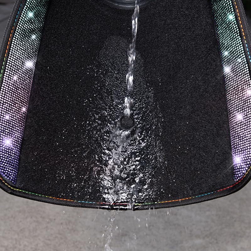 CAR PASS Bling Diamond Car Floor Mats, Shining Rhinestone Carpet Sparkly Glitter Crystal with Anti-Slip PVC Heel Pad Waterproof Universal Fit Automotive SUV,Sedan,Van,Cute Girl Women,4pcs Black Sliver