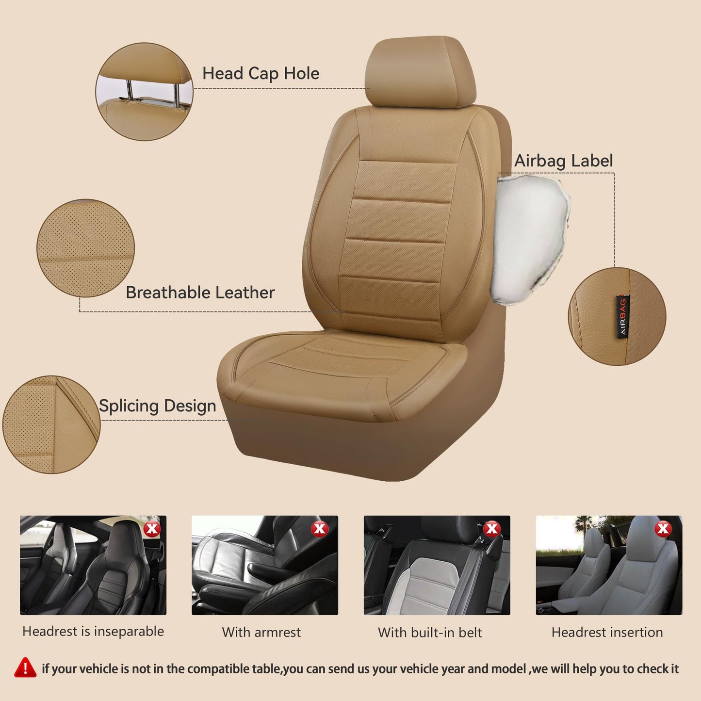 CAR PASS Universal Reflect Piping Leather Car Seat Cover, Fit for suvs,Van,Trucks,Airbag Compatible,Inside Zipper Design and Reserved Opening Holes (Full Set, Black and Grey)