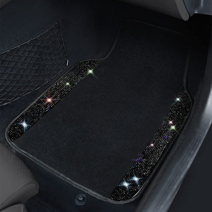 CAR PASS Bling Diamond Car Floor Mats, Shining Rhinestone Carpet Sparkly Glitter Crystal with Anti-Slip PVC Heel Pad Waterproof Universal Fit Automotive SUV,Sedan,Van,Cute Girl Women,4pcs Black Sliver