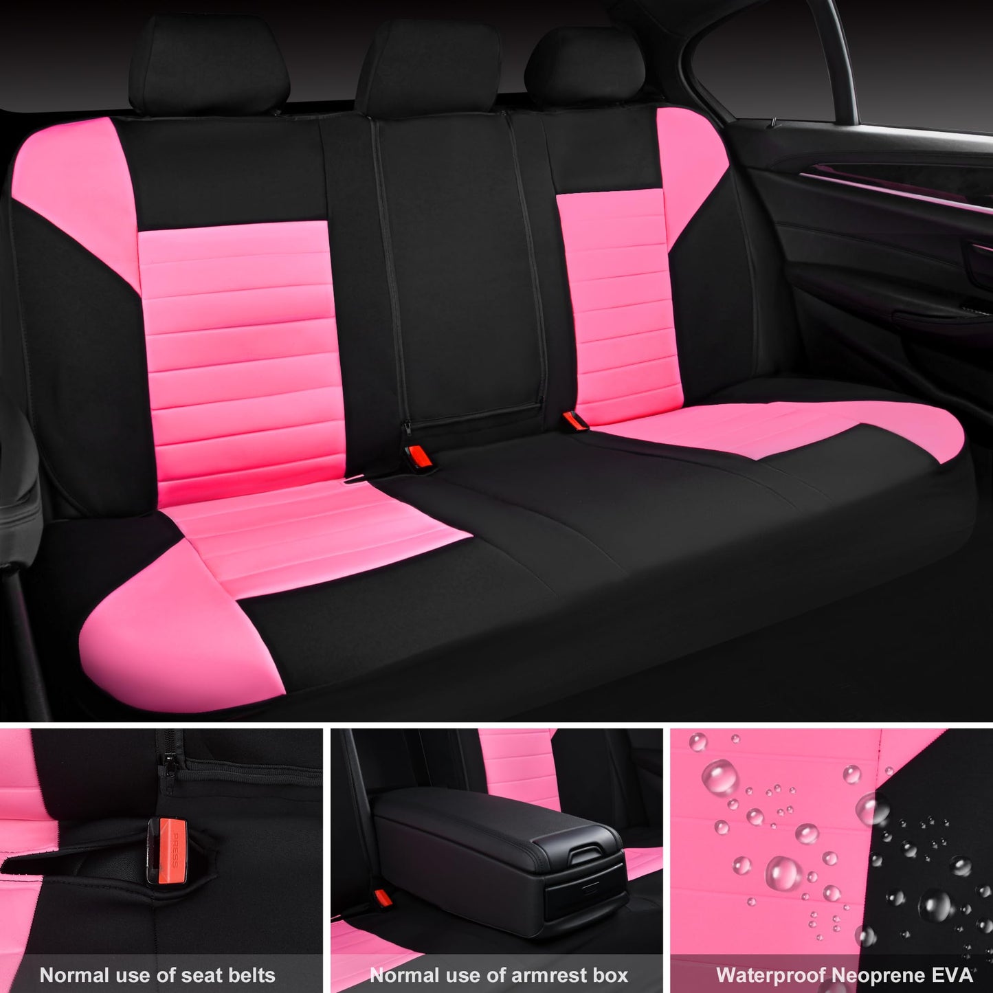 CAR PASS Neoprene Waterproof Seat Covers, Universal Fit Black Full Sets, Protective Interior Covers for Auto SUV, Vans, Sedans, Trucks