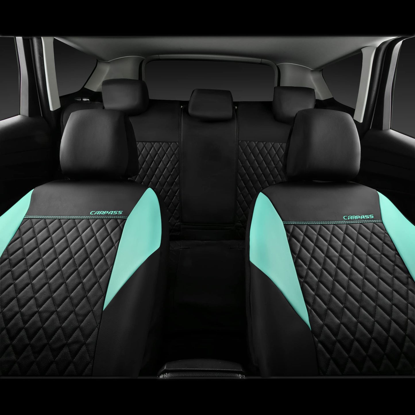 CAR PASS Quilting Leather Seat Cover Two Front Seats Only, Universal Fit Automotive Front Seat Covers Waterproof Deluxe PU Premium Vinyl Luxury for Cars Sedan Van SUV Airbag Compatible 2 Pieces,Black