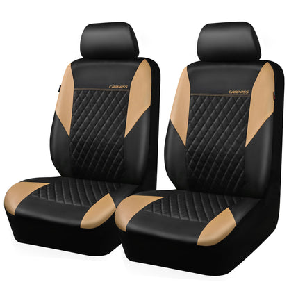 CAR PASS Quilting Leather Seat Cover Two Front Seats Only, Universal Fit Automotive Front Seat Covers Waterproof Deluxe PU Premium Vinyl Luxury for Cars Sedan Van SUV Airbag Compatible 2 Pieces,Black