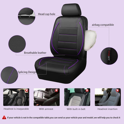 CAR PASS Universal Reflect Piping Leather Car Seat Cover, Fit for suvs,Van,Trucks,Airbag Compatible,Inside Zipper Design and Reserved Opening Holes (Full Set, Black and Grey)