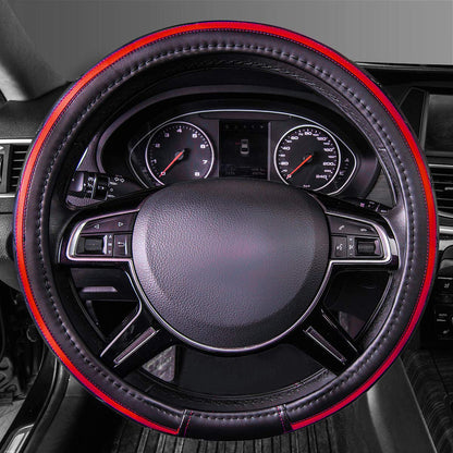 Car Pass Classical Leather Automotive Universal Steering Wheel Covers,Universal Fit for Suvs,Trucks,Sedans,Cars,Vans,14.5-15inch Anti-Slip Safety Comfortable Desgin(Black)