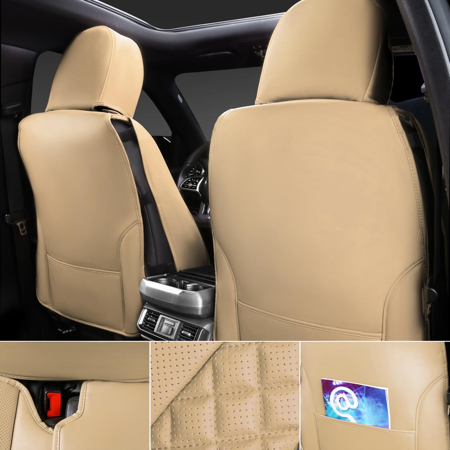 CAR PASS Nappa PU Leather Car Seat Covers Full Set Waterproof Protector Durable Cushioned,Universal Fit for Sedan SUV Pick-up Truck,Automotive, Anti-Slip and Backseat Luxury Premium Deluxe(Black)