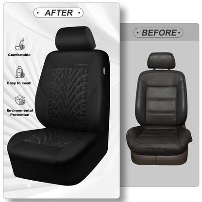 CAR PASS Car Seat Covers Full Sets, Front &amp; Split Rear Bench for Car, 3D Tyre Embossed Automotive Interior Covers, Airbag Compatible, Quick Setup Universal Fit Seat Covers for Car, SUV(All Black)