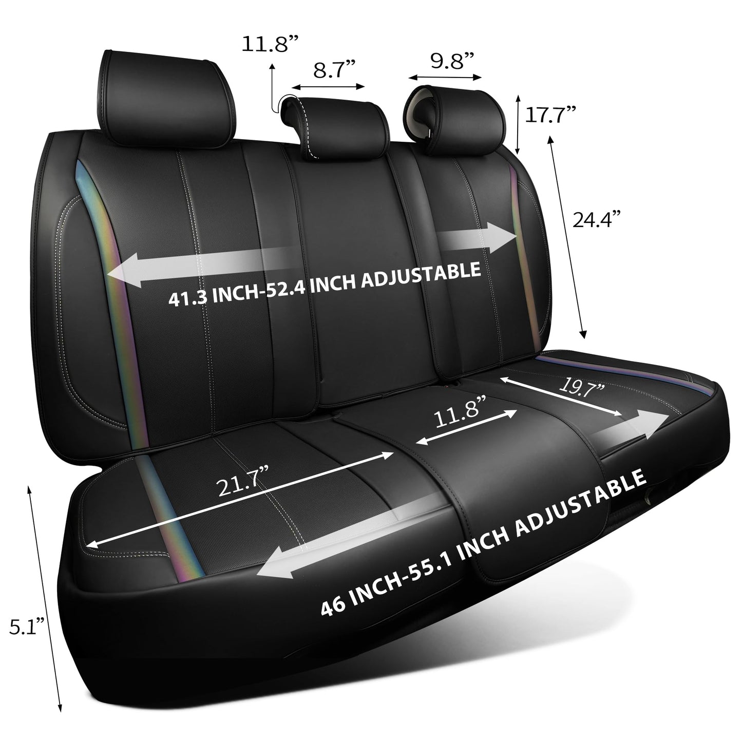 CAR Pass Nappa Leather Car Seat Covers, Durable Waterproof Luxury Universal for SUV Pick-up Truck Sedan, Anti-Slip Driver 5 Seats Covers Full Set with Backrest (Black Chameleon Iridescent Reflective)