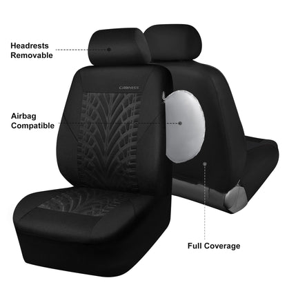 CAR PASS Car Seat Covers Full Sets, Front &amp; Split Rear Bench for Car, 3D Tyre Embossed Automotive Interior Covers, Airbag Compatible, Quick Setup Universal Fit Seat Covers for Car, SUV(All Black)