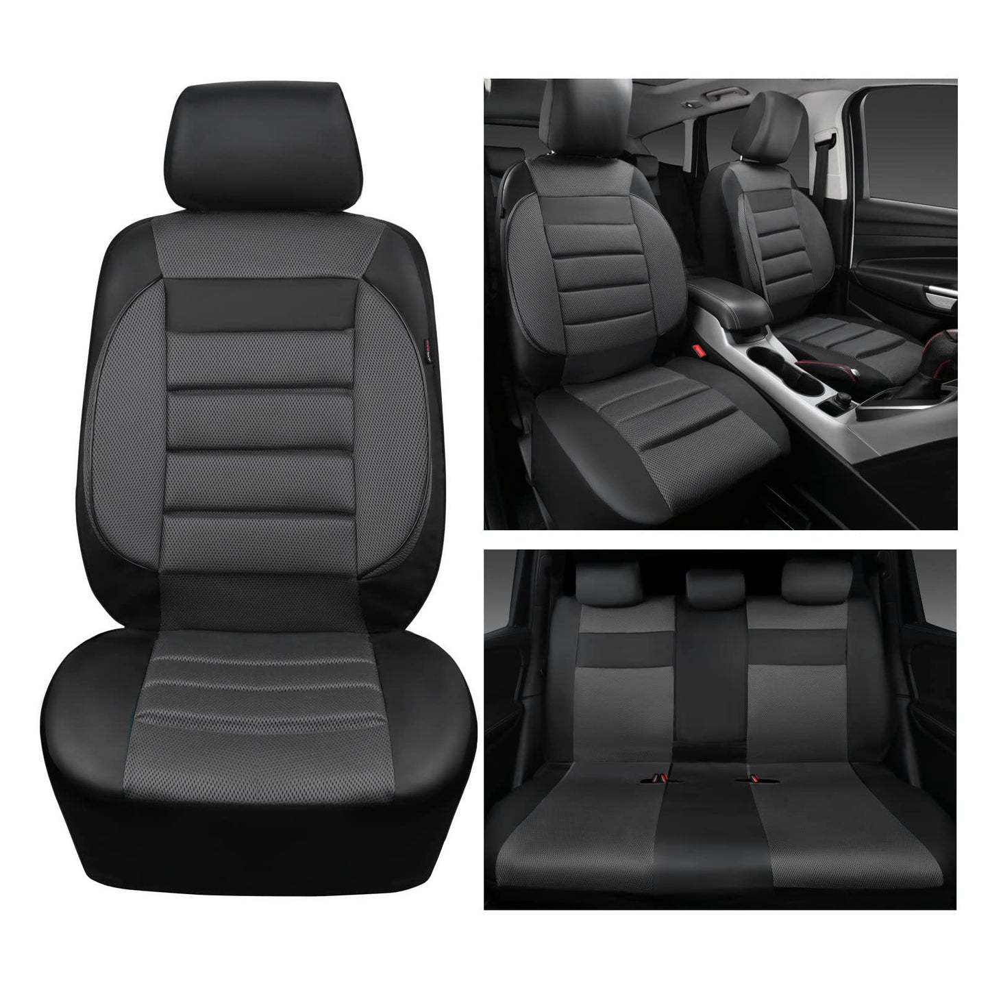 CAR PASS 3D Foam Leather Car Seat Covers Two Front Seats only, Air Cool Mesh Thick Seat Covers, All Weather Car Seat Cover Comfort &amp; Protection for Truck,SUV,Sedan,Van, Airbag Compatible (Black)