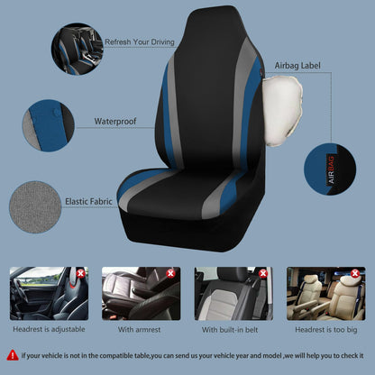 CAR PASS AquaShield Neoprene Waterproof Car Seat Covers for Front Seats Only, High Back Bucket Seat Cover,Airbag Compatible,Line Rider Seat Covers Universal Fit for Truck Van SUV (Black and Gray)