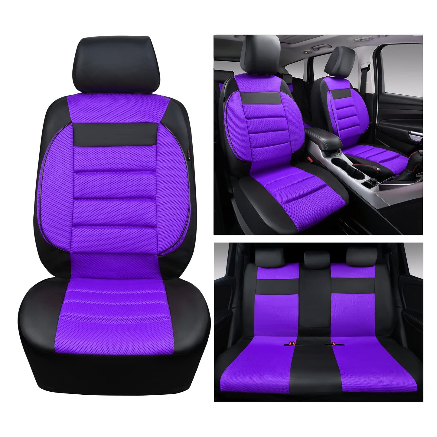 CAR PASS 3D Foam Leather Car Seat Covers Two Front Seats only, Air Cool Mesh Thick Seat Covers, All Weather Car Seat Cover Comfort &amp; Protection for Truck,SUV,Sedan,Van, Airbag Compatible (Black)