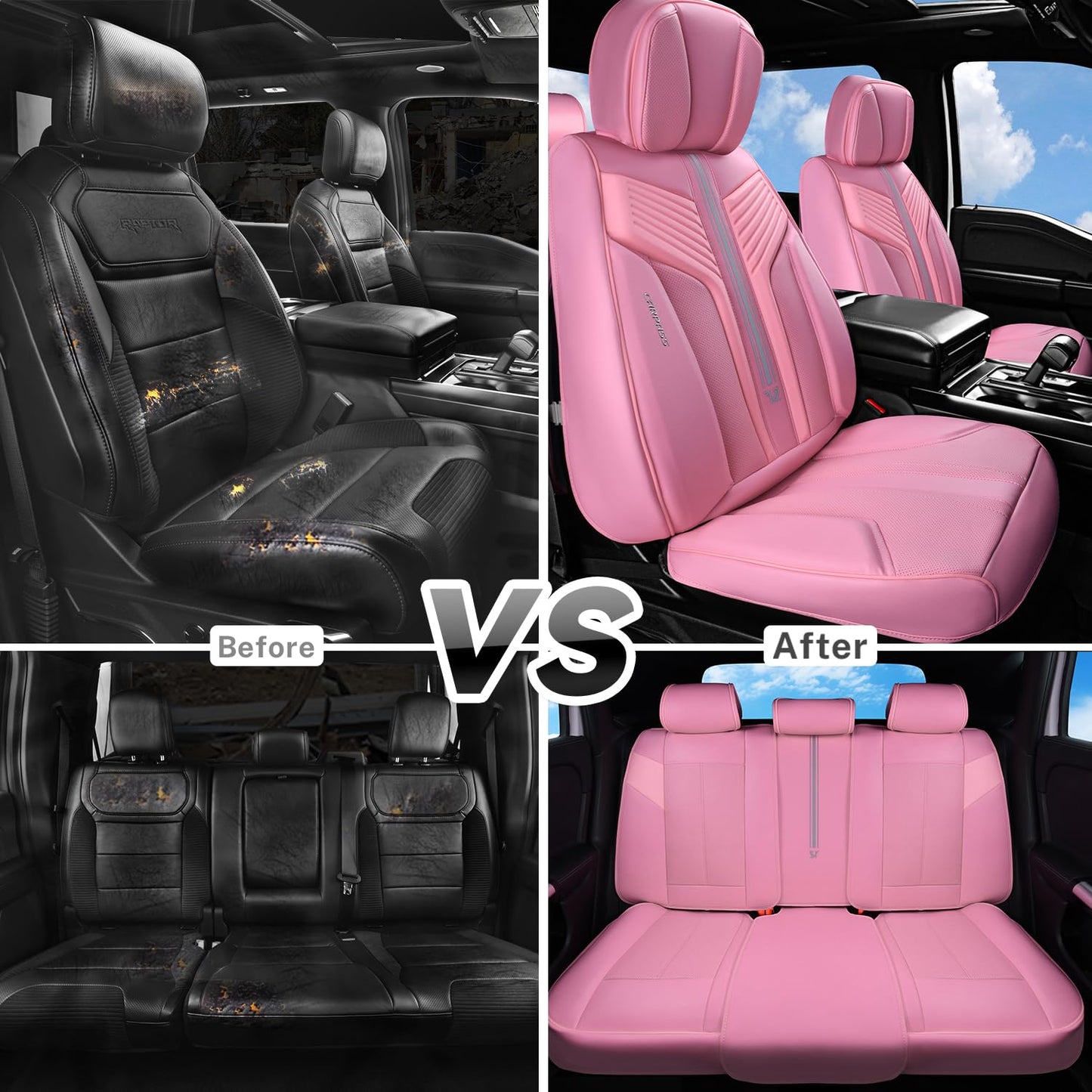 CAR PASS Nappa Leather Seat Covers, Breathable Waterproof Car Seat Covers Full Set, Luxury 3D Sponge Support Full Coverage Seat Protector, Universal Fit SUV Pick-up Truck Sedan Automotive(All Black)