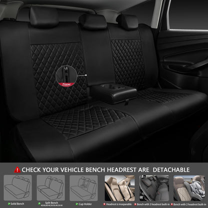 CAR PASS Quilting Leather Seat Cover Two Front Seats Only, Universal Fit Automotive Front Seat Covers Waterproof Deluxe PU Premium Vinyl Luxury for Cars Sedan Van SUV Airbag Compatible 2 Pieces,Black