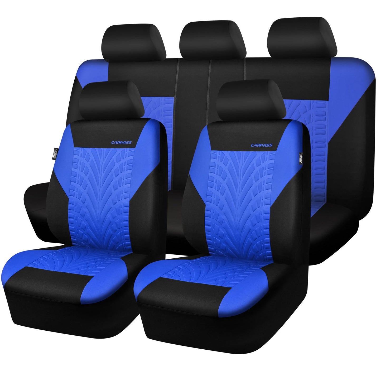 CAR PASS Car Seat Covers Full Sets, Front &amp; Split Rear Bench for Car, 3D Tyre Embossed Automotive Interior Covers, Airbag Compatible, Quick Setup Universal Fit Seat Covers for Car, SUV(All Black)