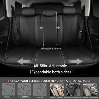 CAR PASS Nappa PU Leather Car Seat Covers Full Set Waterproof Protector Durable Cushioned,Universal Fit for Sedan SUV Pick-up Truck,Automotive, Anti-Slip and Backseat Luxury Premium Deluxe(Black)