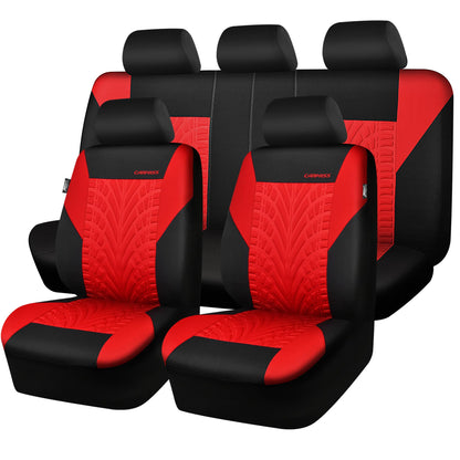 CAR PASS Car Seat Covers Full Sets, Front &amp; Split Rear Bench for Car, 3D Tyre Embossed Automotive Interior Covers, Airbag Compatible, Quick Setup Universal Fit Seat Covers for Car, SUV(All Black)