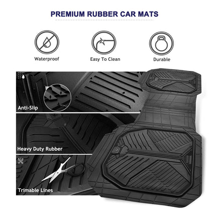 CAR PASS Heavy Duty Rubber Car Mats, Deep-Dish Odorless Car Floor Mats All Weather, Universal Trim-to-Fit for SUVs Trucks Sedans, Waterproof Anti-Slip, 3 Pieces V12 Black