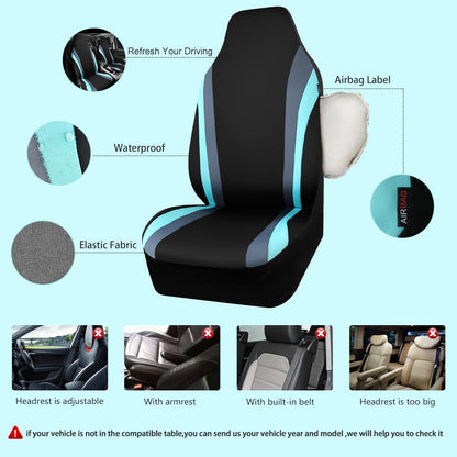 CAR PASS AquaShield Neoprene Waterproof Car Seat Covers for Front Seats Only, High Back Bucket Seat Cover,Airbag Compatible,Line Rider Seat Covers Universal Fit for Truck Van SUV (Black and Gray)