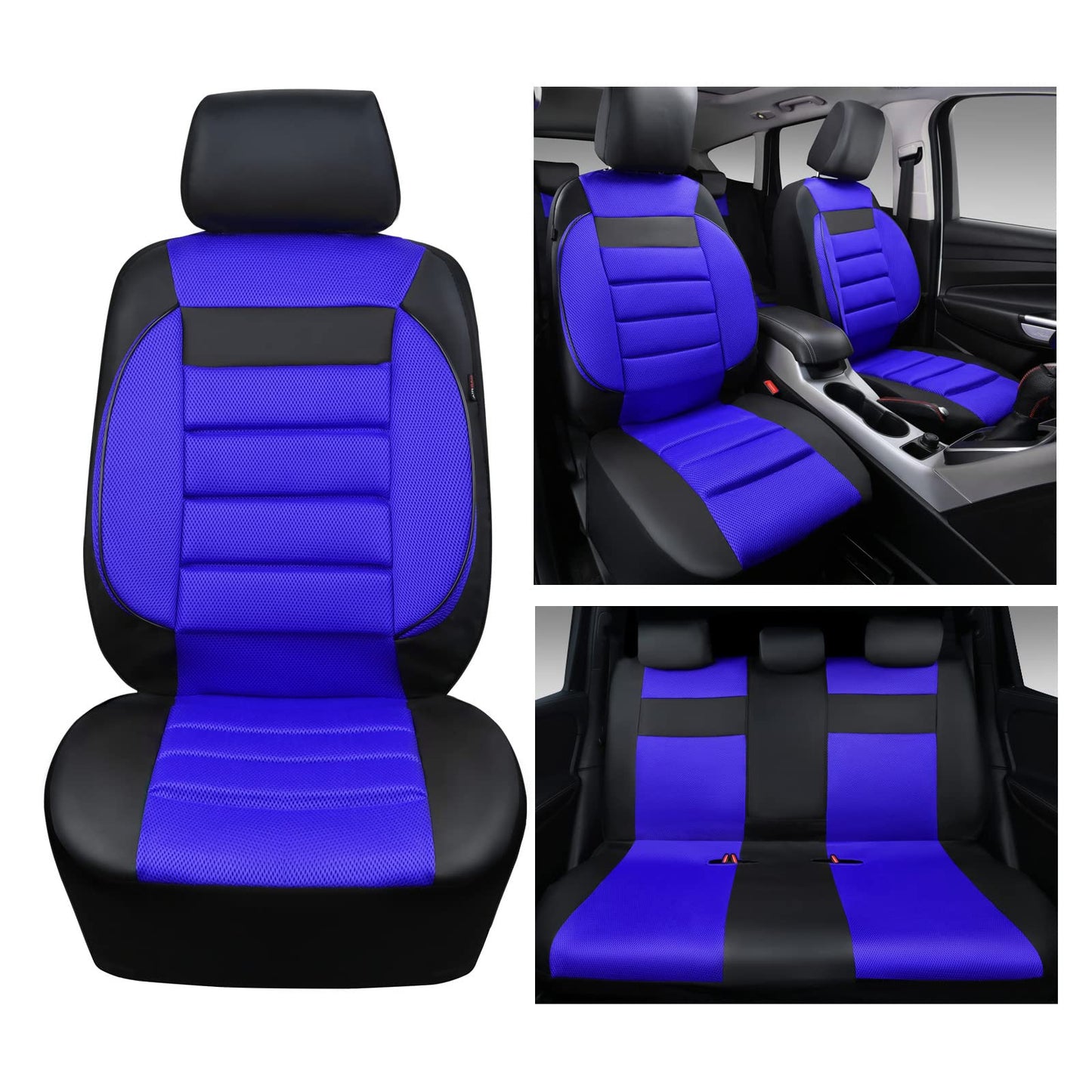 CAR PASS 3D Foam Leather Car Seat Covers Two Front Seats only, Air Cool Mesh Thick Seat Covers, All Weather Car Seat Cover Comfort &amp; Protection for Truck,SUV,Sedan,Van, Airbag Compatible (Black)