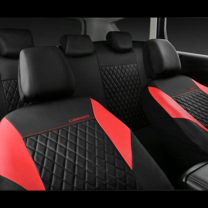 CAR PASS Quilting Leather Seat Cover Two Front Seats Only, Universal Fit Automotive Front Seat Covers Waterproof Deluxe PU Premium Vinyl Luxury for Cars Sedan Van SUV Airbag Compatible 2 Pieces,Black