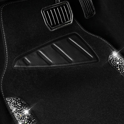 CAR PASS Bling Diamond Car Floor Mats, Shining Rhinestone Carpet Sparkly Glitter Crystal with Anti-Slip PVC Heel Pad Waterproof Universal Fit Automotive SUV,Sedan,Van,Cute Girl Women,4pcs Black Sliver