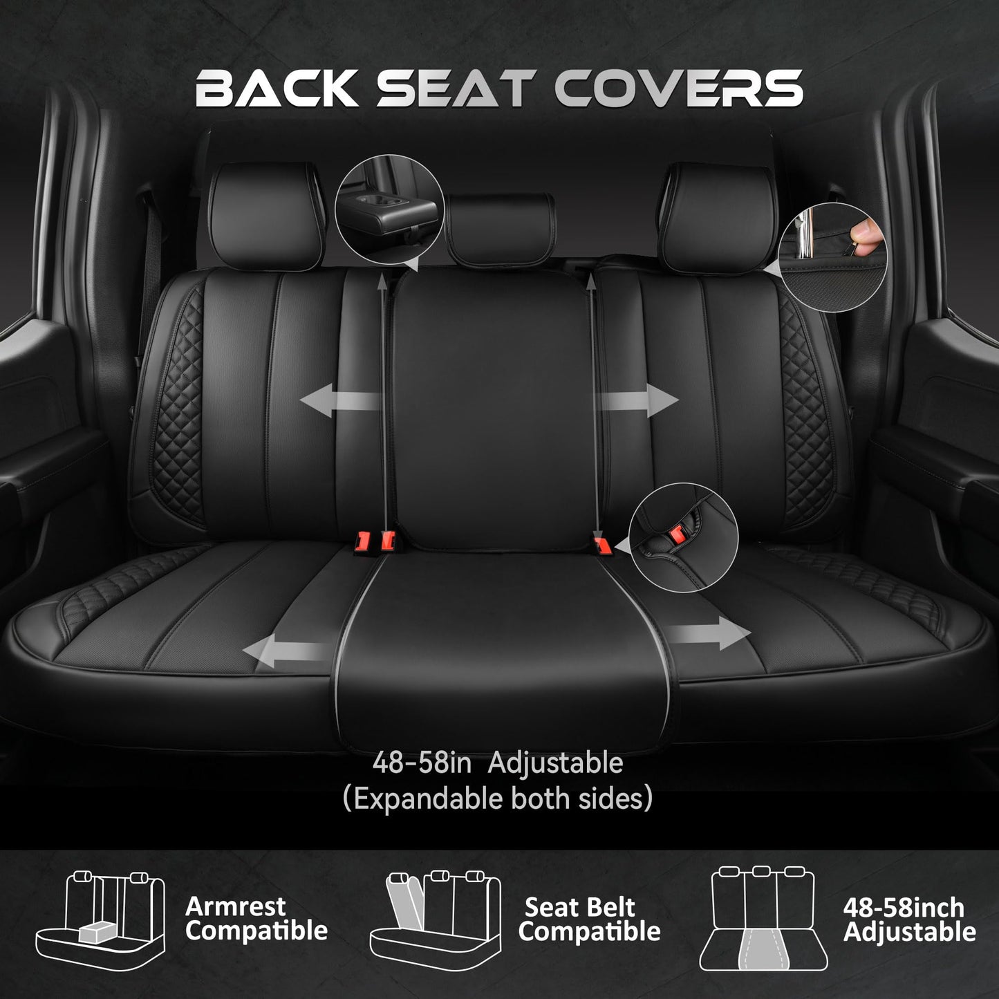 CAR PASS Nappa PU Leather Car Seat Covers Full Set Waterproof Protector Durable Cushioned,Universal Fit for Sedan SUV Pick-up Truck,Automotive, Anti-Slip and Backseat Luxury Premium Deluxe(Black)