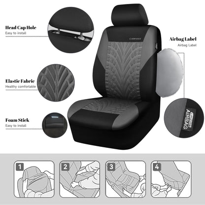 CAR PASS Car Seat Covers Full Sets, Front &amp; Split Rear Bench for Car, 3D Tyre Embossed Automotive Interior Covers, Airbag Compatible, Quick Setup Universal Fit Seat Covers for Car, SUV(All Black)