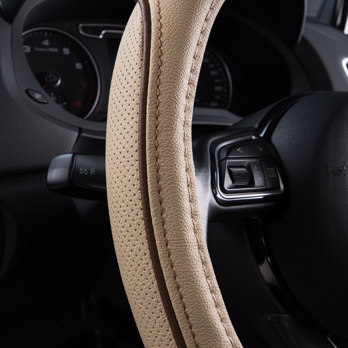 Car Pass Colour Piping Leather Universal Fit Steering Wheel Cover,Perfectly fit for 14.5-15 inches for Various Vehicles SUVs,Vans,Sedans,Cars (Black &amp; Mint)