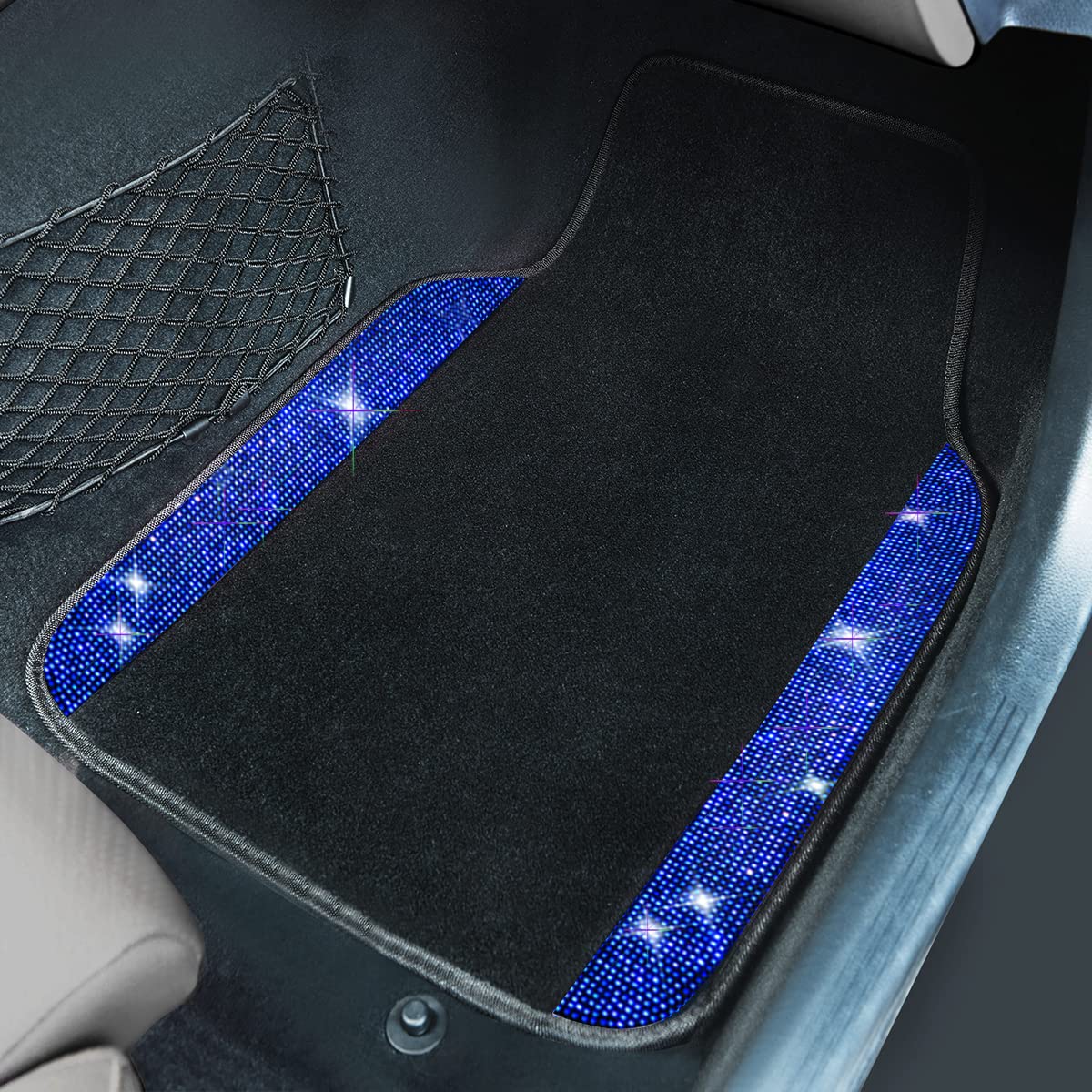 CAR PASS Bling Diamond Car Floor Mats, Shining Rhinestone Carpet Sparkly Glitter Crystal with Anti-Slip PVC Heel Pad Waterproof Universal Fit Automotive SUV,Sedan,Van,Cute Girl Women,4pcs Black Sliver