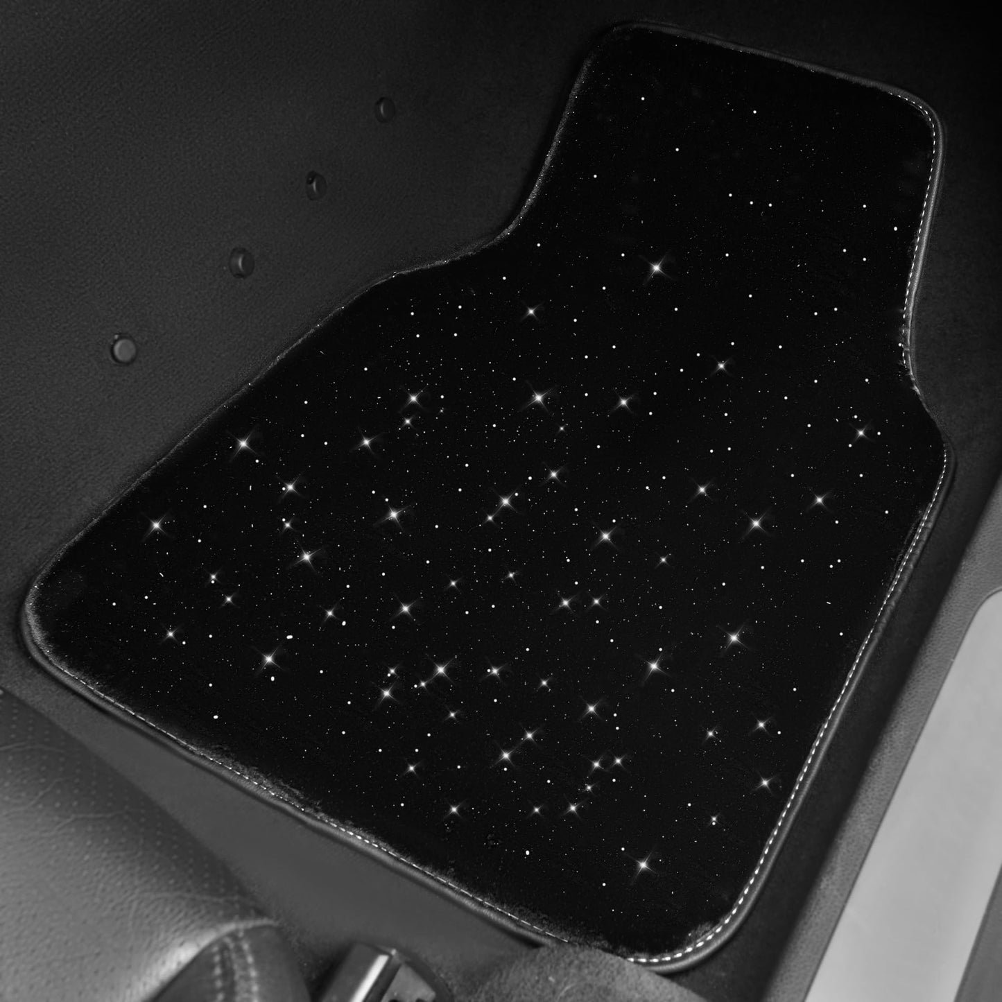 CAR PASS Bling Diamond Car Floor Mats, Shining Rhinestone Carpet Sparkly Glitter Crystal with Anti-Slip PVC Heel Pad Waterproof Universal Fit Automotive SUV,Sedan,Van,Cute Girl Women,4pcs Black Sliver