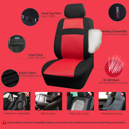 CAR PASS Seat Cover Full Sets, 3D Air Mesh Car Seat Cover with 5mm Composite Sponge Inside,Airbag Compatible Universal Fit for SUV,Vans,sedans, Trucks, Automotive Interior Covers(All Black)