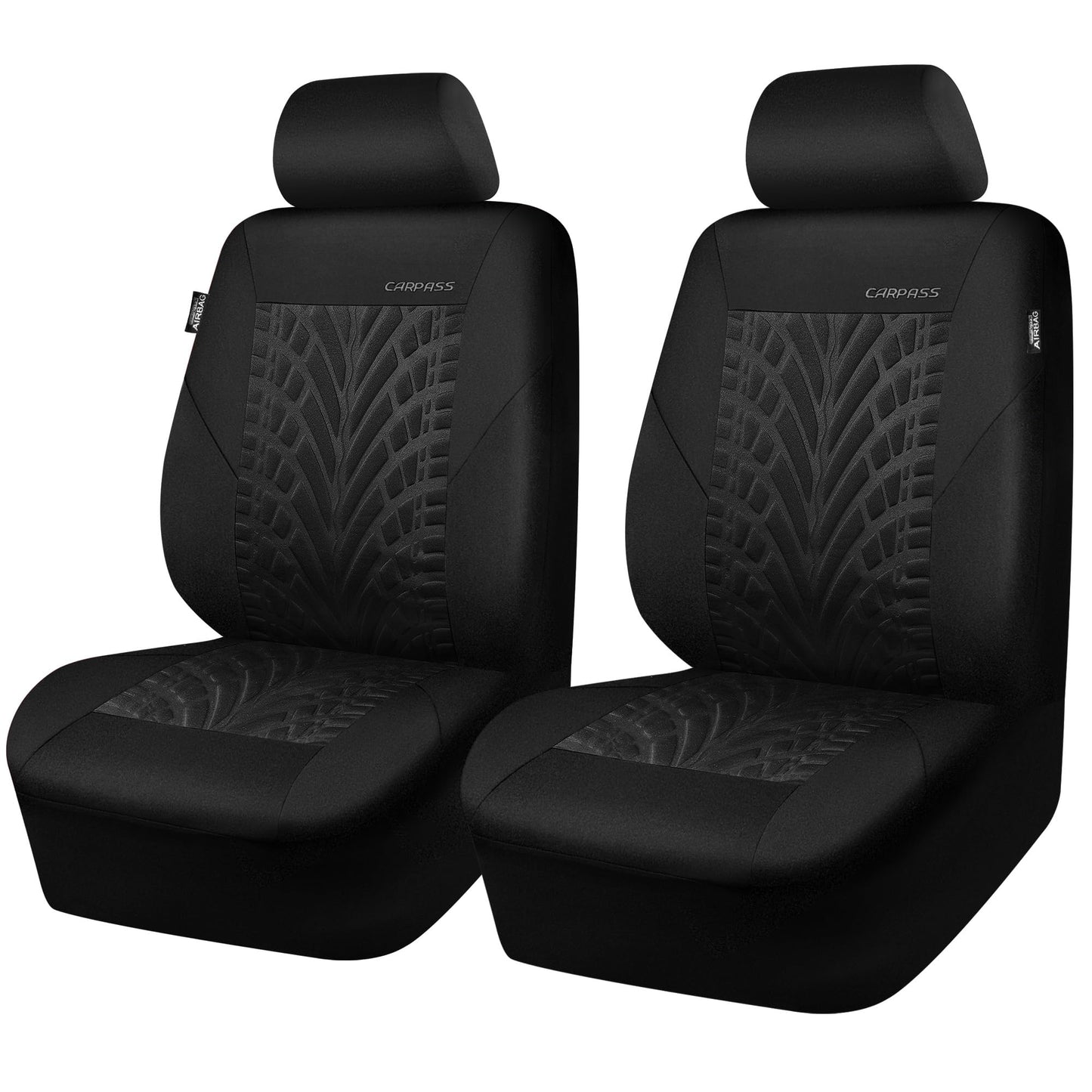 CAR PASS Car Seat Covers Full Sets, Front &amp; Split Rear Bench for Car, 3D Tyre Embossed Automotive Interior Covers, Airbag Compatible, Quick Setup Universal Fit Seat Covers for Car, SUV(All Black)