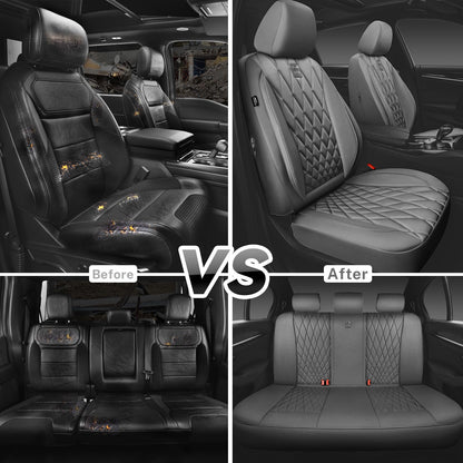 CAR PASS Piping Luxury Faux PU Leather Two Front Car Seat Covers, Waterproof Anti Slip Seat Covers Compatible with Front Seat Armrests,Universal Fit for Suvs,Vans,Trucks, Airbag Compatible(All Black)