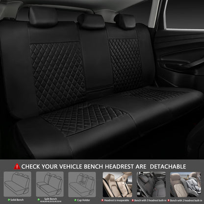 CAR PASS Quilting Leather Seat Cover Two Front Seats Only, Universal Fit Automotive Front Seat Covers Waterproof Deluxe PU Premium Vinyl Luxury for Cars Sedan Van SUV Airbag Compatible 2 Pieces,Black