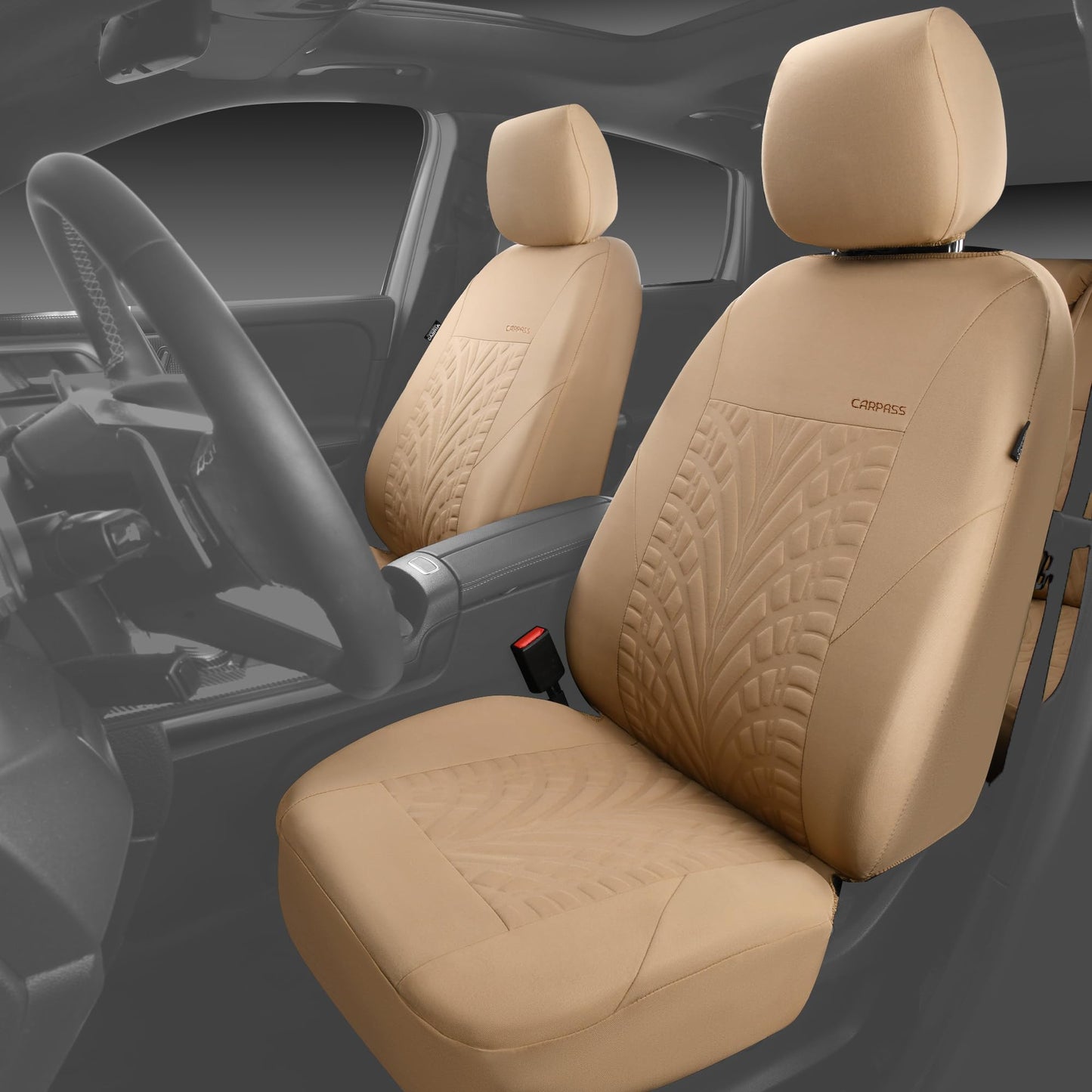 CAR PASS Car Seat Covers Full Sets, Front &amp; Split Rear Bench for Car, 3D Tyre Embossed Automotive Interior Covers, Airbag Compatible, Quick Setup Universal Fit Seat Covers for Car, SUV(All Black)