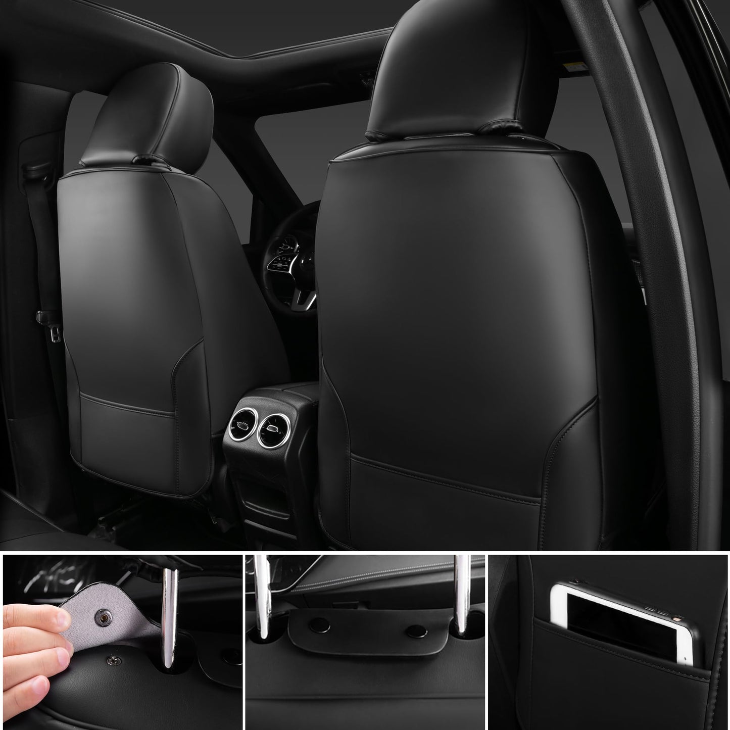 CAR Pass Nappa Leather Car Seat Covers, Durable Waterproof Luxury Universal for SUV Pick-up Truck Sedan, Anti-Slip Driver 5 Seats Covers Full Set with Backrest (Black Chameleon Iridescent Reflective)