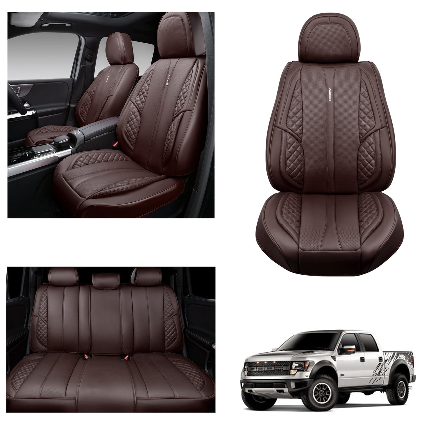 CAR PASS Nappa PU Leather Car Seat Covers Full Set Waterproof Protector Durable Cushioned,Universal Fit for Sedan SUV Pick-up Truck,Automotive, Anti-Slip and Backseat Luxury Premium Deluxe(Black)