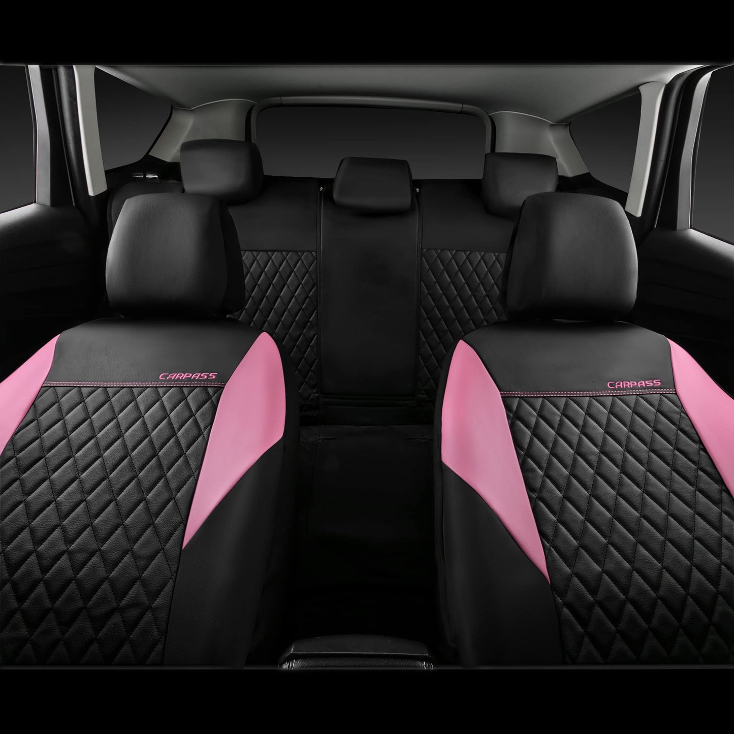 CAR PASS Quilting Leather Seat Cover Two Front Seats Only, Universal Fit Automotive Front Seat Covers Waterproof Deluxe PU Premium Vinyl Luxury for Cars Sedan Van SUV Airbag Compatible 2 Pieces,Black