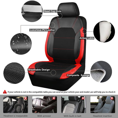 CAR PASS Universal Leather car seat Covers Sport fits Most Cars, SUVs, Trucks, and Vans (Full Set, Black Red)