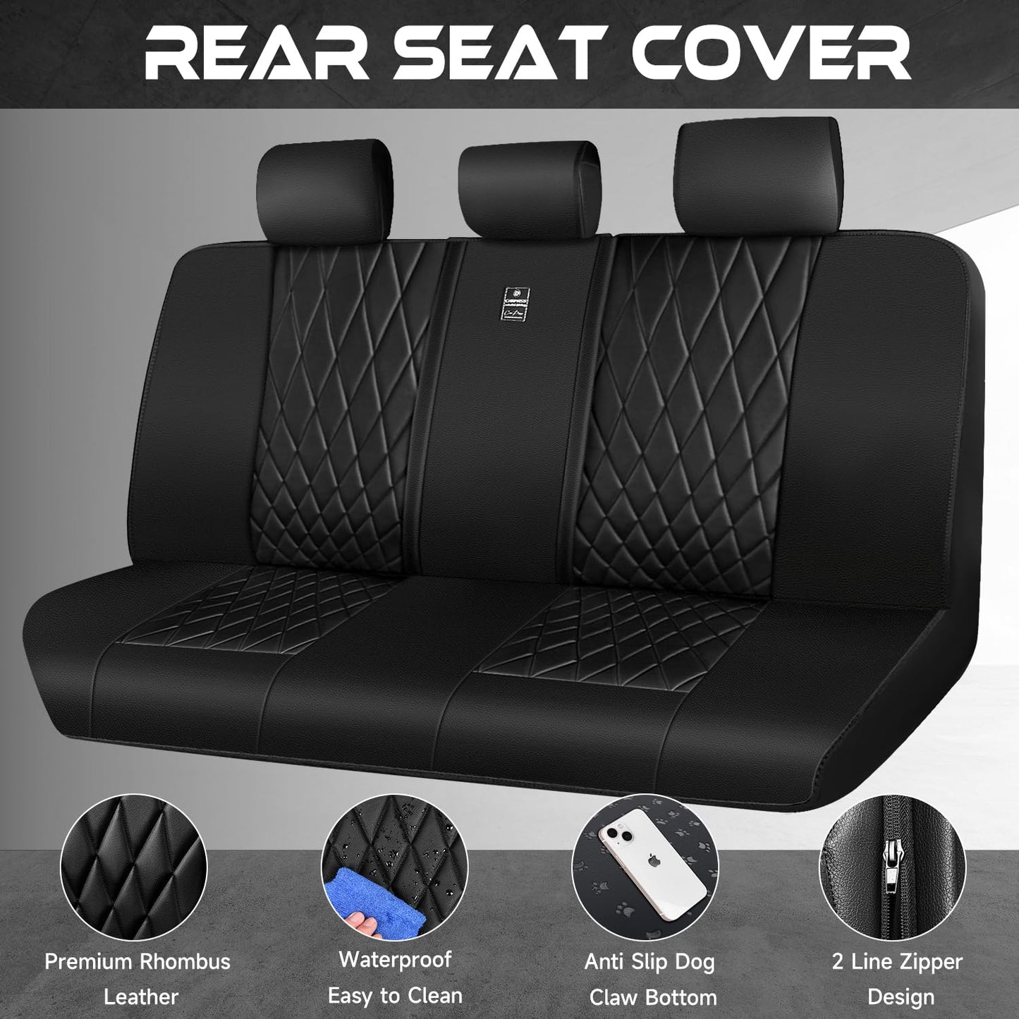 CAR PASS Piping Luxury Faux PU Leather Two Front Car Seat Covers, Waterproof Anti Slip Seat Covers Compatible with Front Seat Armrests,Universal Fit for Suvs,Vans,Trucks, Airbag Compatible(All Black)