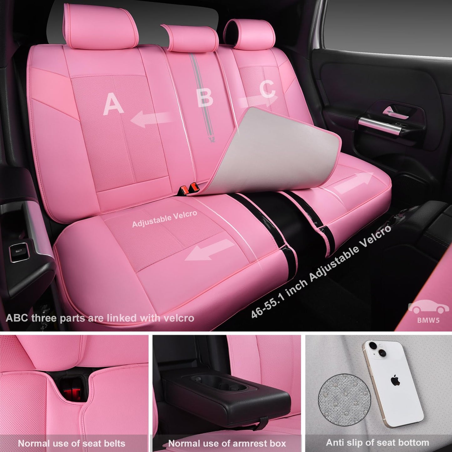 CAR PASS Nappa Leather Seat Covers, Breathable Waterproof Car Seat Covers Full Set, Luxury 3D Sponge Support Full Coverage Seat Protector, Universal Fit SUV Pick-up Truck Sedan Automotive(All Black)