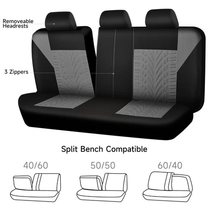 CAR PASS Car Seat Covers Full Sets, Front &amp; Split Rear Bench for Car, 3D Tyre Embossed Automotive Interior Covers, Airbag Compatible, Quick Setup Universal Fit Seat Covers for Car, SUV(All Black)