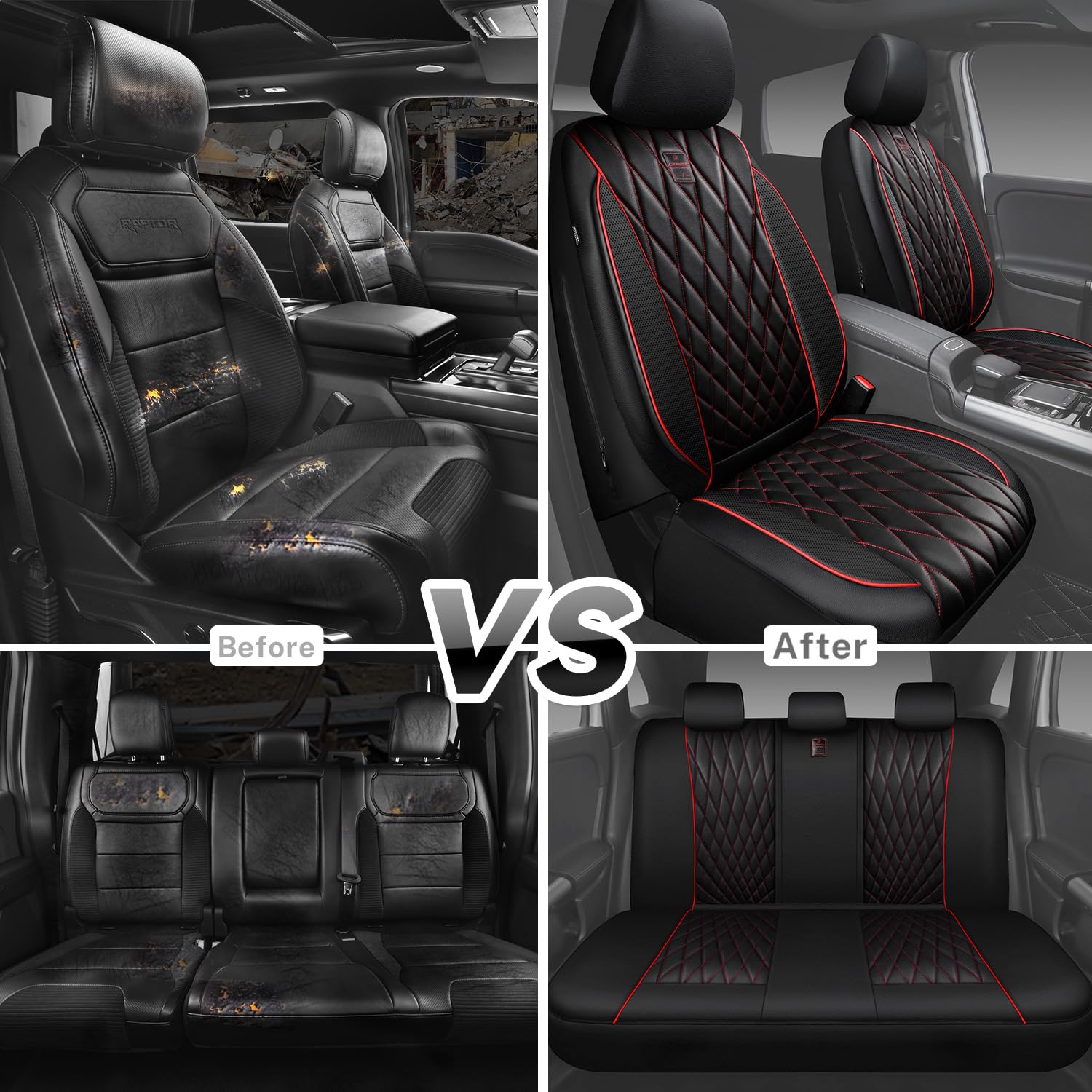 CAR PASS Piping Luxury Faux PU Leather Two Front Car Seat Covers, Waterproof Anti Slip Seat Covers Compatible with Front Seat Armrests,Universal Fit for Suvs,Vans,Trucks, Airbag Compatible(All Black)