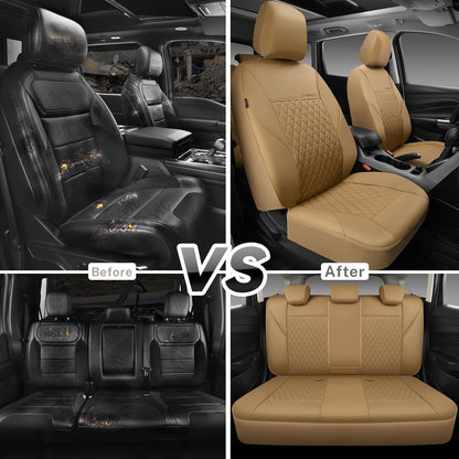 CAR PASS Quilting Leather Seat Cover Two Front Seats Only, Universal Fit Automotive Front Seat Covers Waterproof Deluxe PU Premium Vinyl Luxury for Cars Sedan Van SUV Airbag Compatible 2 Pieces,Black