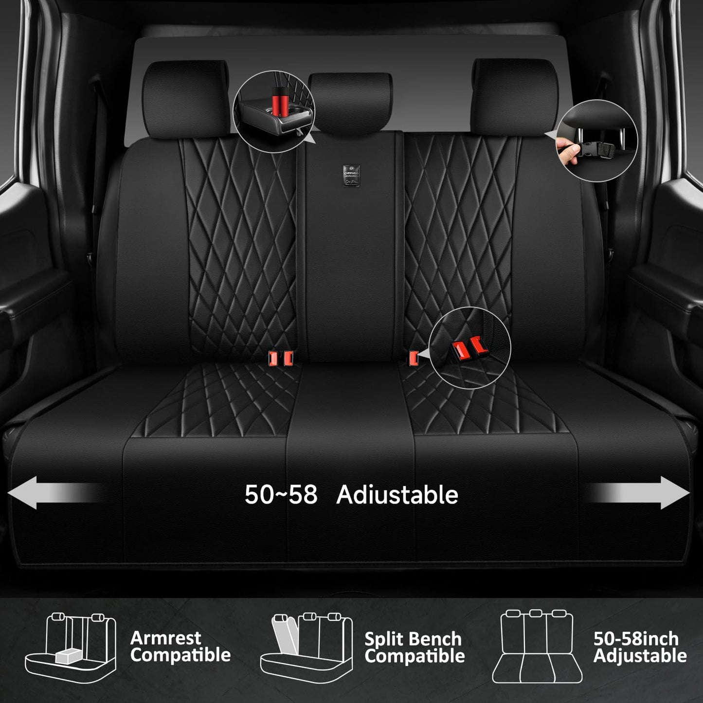 CAR PASS Piping Luxury Faux PU Leather Two Front Car Seat Covers, Waterproof Anti Slip Seat Covers Compatible with Front Seat Armrests,Universal Fit for Suvs,Vans,Trucks, Airbag Compatible(All Black)