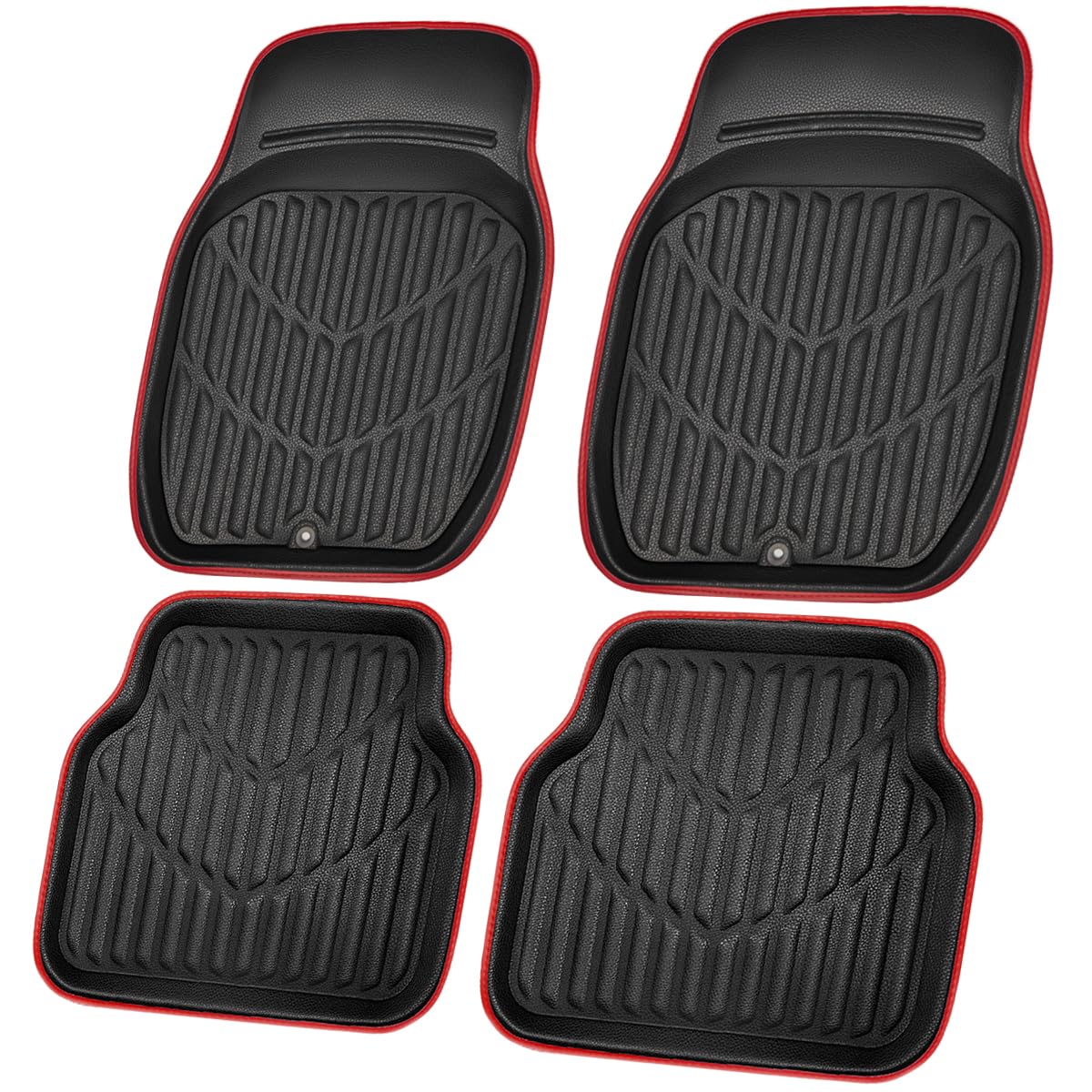 CAR PASS 4 Piece Leather Car Floor Mats -3D Cute Girly Waterproof All Weather Car Mat Full Set, Universal Trim to Fit &amp; Anti-Slip Burr Bottom &amp; Light Easy Clean for SUV Truck Auto Sedan Van(Pink)