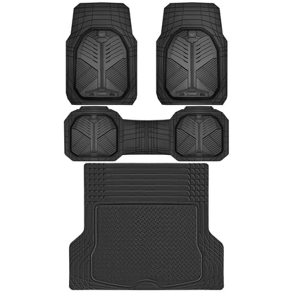 CAR PASS Heavy Duty Rubber Car Mats, Deep-Dish Odorless Car Floor Mats All Weather, Universal Trim-to-Fit for SUVs Trucks Sedans, Waterproof Anti-Slip, 3 Pieces V12 Black