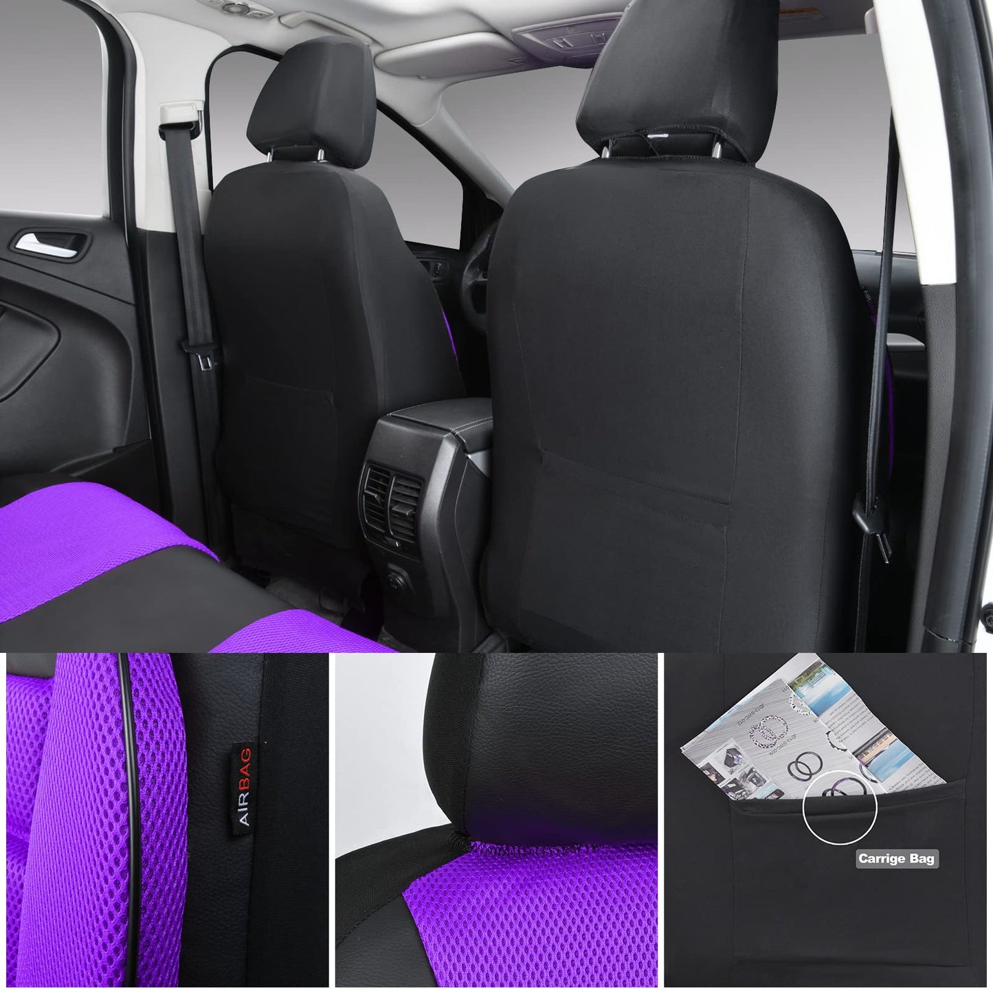 CAR PASS 3D Foam Leather Car Seat Covers Two Front Seats only, Air Cool Mesh Thick Seat Covers, All Weather Car Seat Cover Comfort &amp; Protection for Truck,SUV,Sedan,Van, Airbag Compatible (Black)