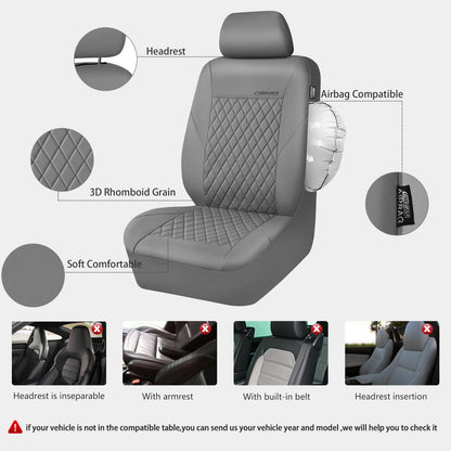 CAR PASS Quilting Leather Seat Cover Two Front Seats Only, Universal Fit Automotive Front Seat Covers Waterproof Deluxe PU Premium Vinyl Luxury for Cars Sedan Van SUV Airbag Compatible 2 Pieces,Black